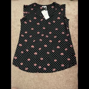 PLEIONE FLORAL POLKA DOT SLEEVELESS BLOUSE.